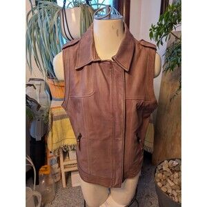 Women's Johnston & Murphy Tan Genuine Leather Zip Front Lined Vest Sz Lg